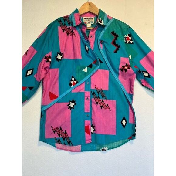 Vintage Wrangler Womens Shirt Cowboy Cut Long Tails Aztec Print Top Medium** - Picture 2 of 13